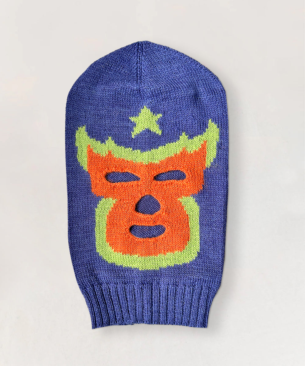 Blue balaclava with a star-topped orange and green design, resembling a Luchador Mask.