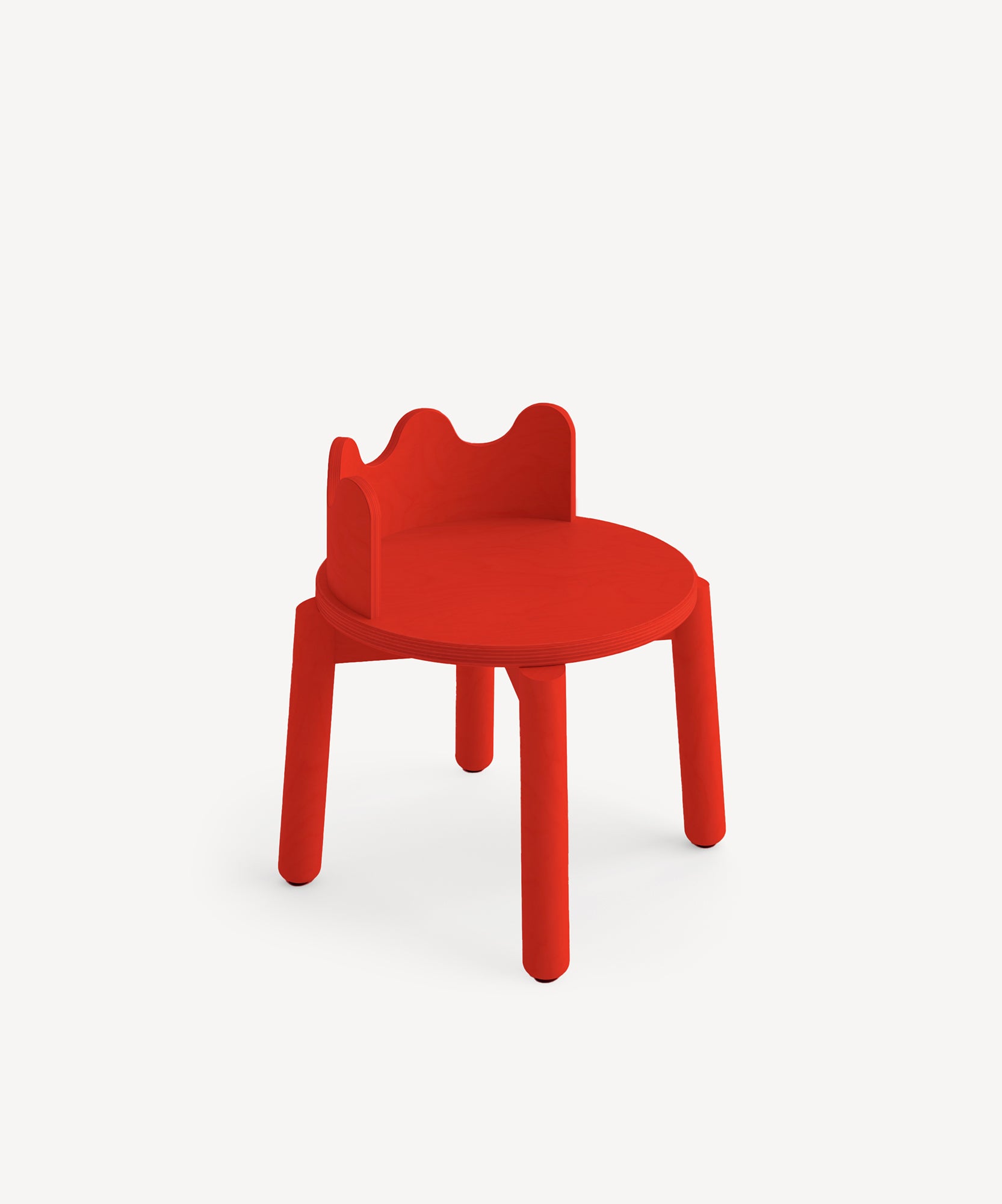 Set of 2 Moss Chairs in red, each with three legs and a wavy backrest, shown against a plain white background.